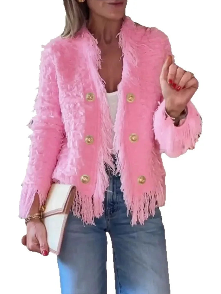 casaco feminino elegante com borlas...