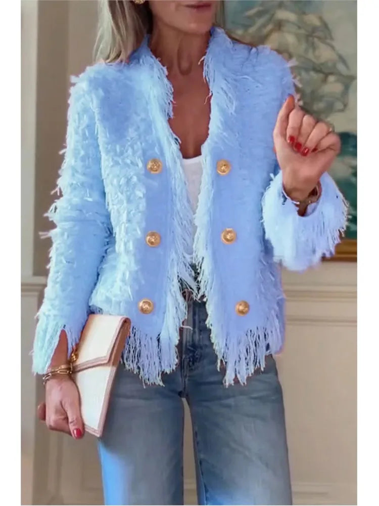 casaco feminino elegante com borlas...