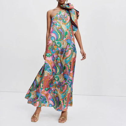 Vestido Longo Encanto Boho – Ombro Único e Estampa Exclusiva