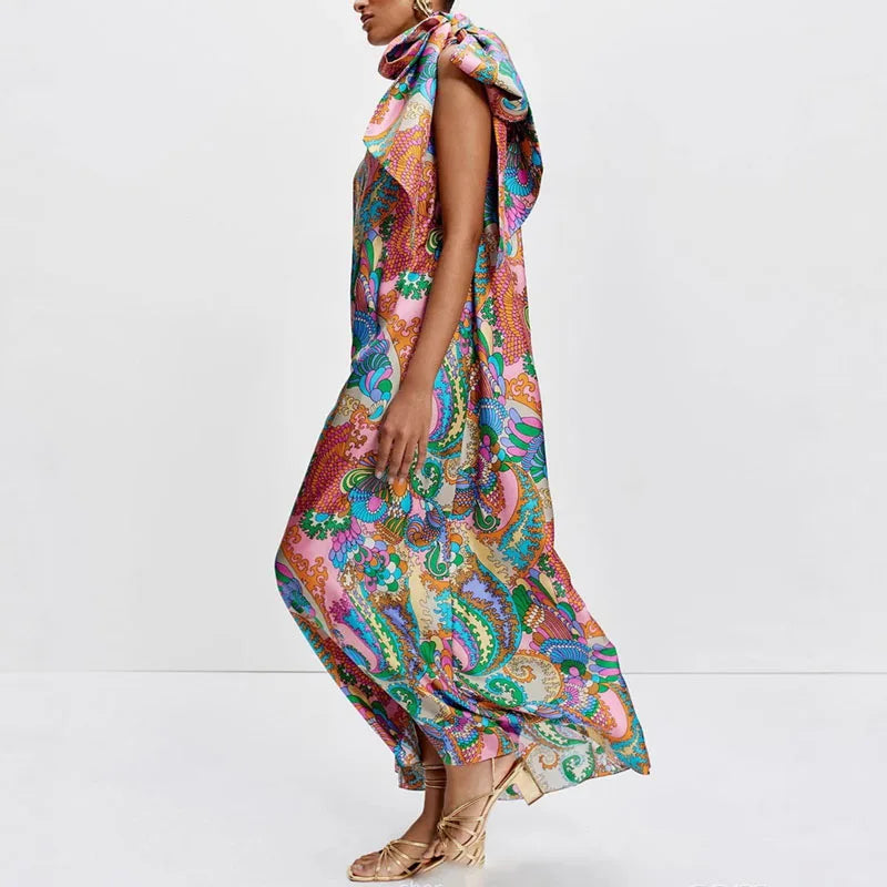 Vestido Longo Encanto Boho – Ombro Único e Estampa Exclusiva