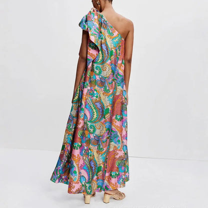 Vestido Longo Encanto Boho – Ombro Único e Estampa Exclusiva