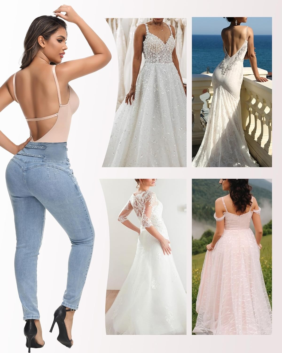 Body modelador com decote em V profundo - costas ajustáveis